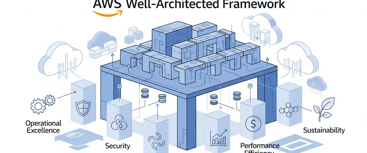 Blog post image for The AWS Well-Architected Framework Explained - An overview of the AWS Well-Architected Framework and its six pillars: Operational Excellence, Security, Reliability, Performance Efficiency, Cost Optimization, and Sustainability, with examples of how organizations apply each one.