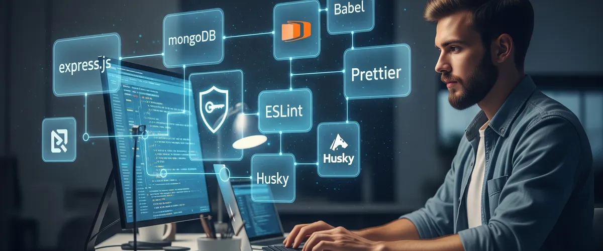 Blog post image for Setting up Node JS, Express, MongoDB, Prettier, ESLint and Husky Application with Babel and authentication as an example - Setting up Node JS, Express, MongoDB, Prettier, ESLint and Husky Application with Babel and authentication as an example.