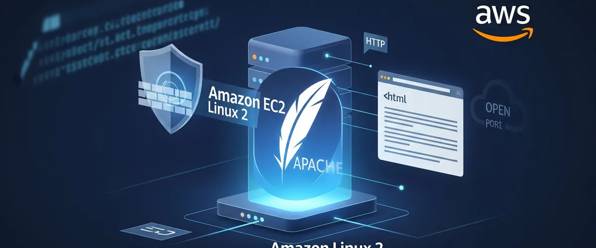 Blog post image for How to Install Apache Web Server on Amazon Linux 2 - How to install the Apache web server on Amazon Linux 2, open HTTP through firewalld, and serve a simple HTML page from an EC2 instance.