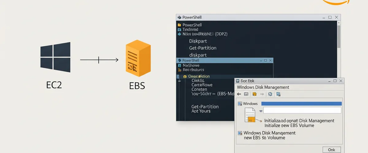 Blog post image for How To Connect A EBS Volume To An Windows EC2 Instance Using Powershell/GUI - In this post, we will learn how to connect an EBS volume to a Windows EC2 instance using PowerShell or the Disk Management GUI.