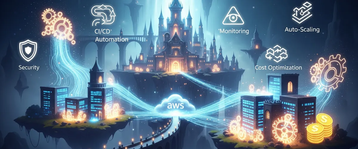 Blog post image for Best Practices for Infrastructure Automation in a Cloud Native AWS Environment - Best practices for infrastructure automation in a cloud native AWS environment, covering security and compliance, CI/CD pipelines, monitoring and auto scaling, performance optimization, and cost management.