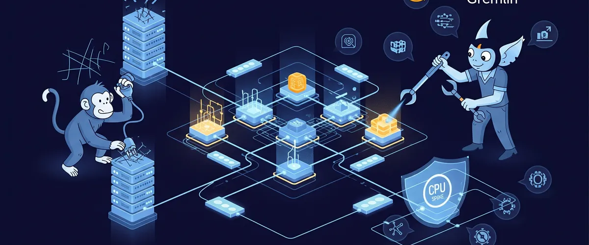 Blog post image for Chaos Engineering: Testing Resiliency with Chaos Monkey and Gremlin - How Chaos Engineering builds resilient systems. Chaos Monkey and Gremlin inject faults in AWS and Kubernetes so you find the weak spots before an outage does. Best practices, experiment types, and frequently asked questions for resilient software testing.