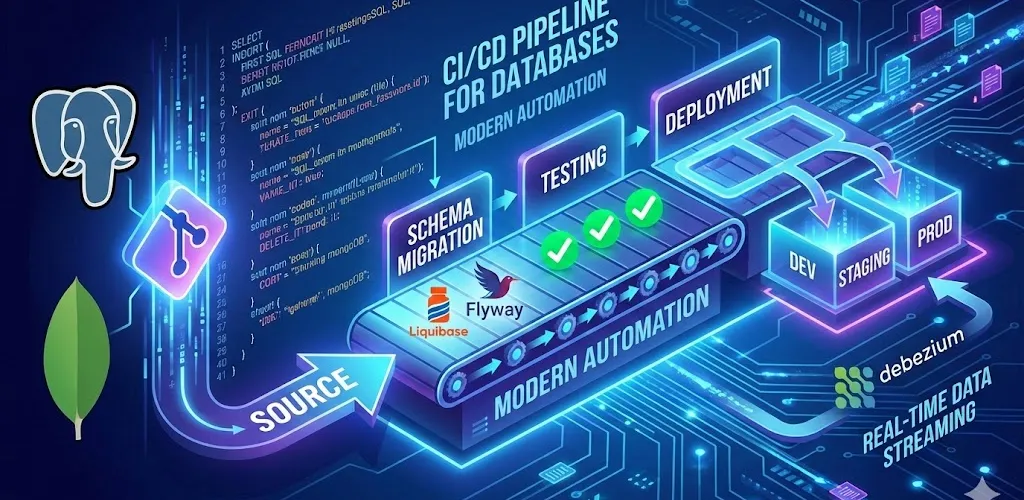 Blog post image for Database DevOps: Making PostgreSQL and MongoDB CI/CD Feel Natural - Ready to ditch manual database updates? Learn how Database DevOps and CI/CD can transform PostgreSQL and MongoDB management for faster, more reliable releases.
