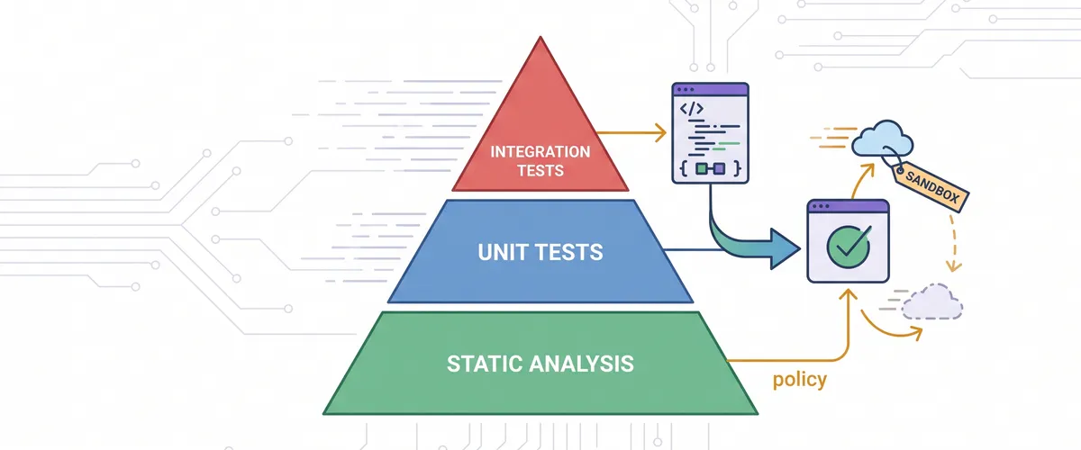 Blog post image for Testing Terraform: Static Analysis, Native Tests, and Terratest - A practical testing strategy for Terraform modules: the testing pyramid, tflint static analysis, native terraform test with provider mocking, Terratest integration tests in Go, safe teardown, and a GitHub Actions pipeline with OIDC.