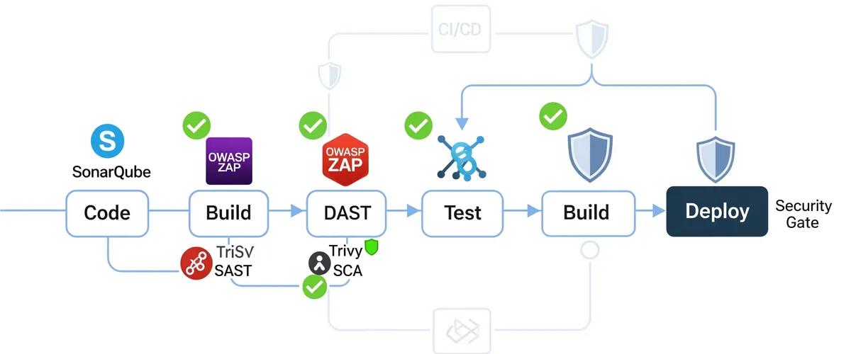 Blog post image for What's the Deal with Shift-Left Security, and Why Should You Care? - How to implement shift-left security with SAST, DAST, and SCA in your CI/CD pipeline to cut costs and catch issues earlier, with tool examples like SonarQube, Trivy, and OWASP ZAP.